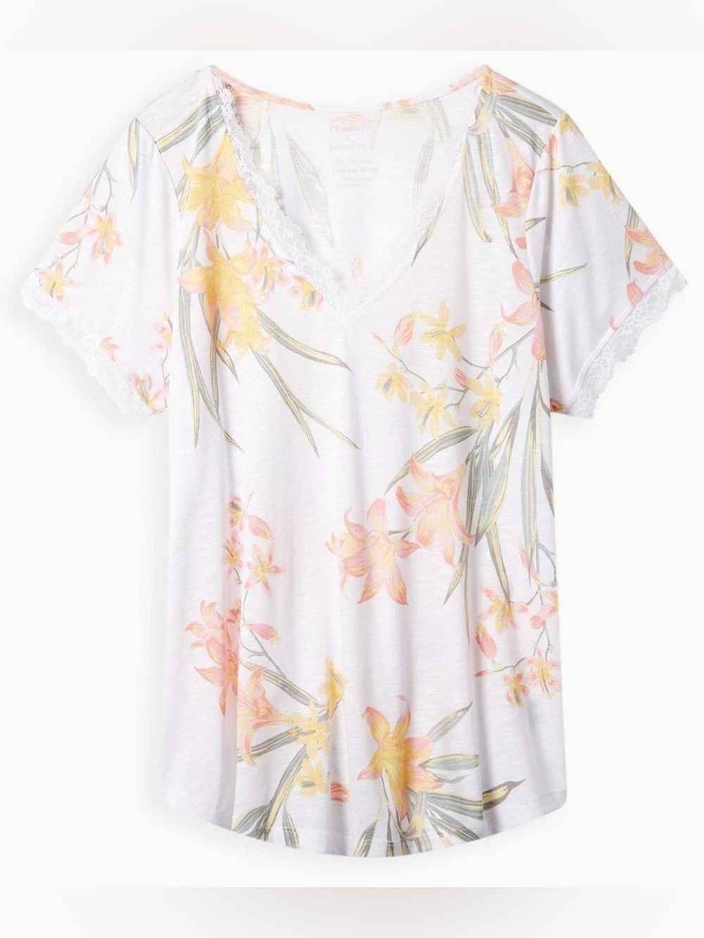 🧡 Torrid White and Coral Floral T-shirt